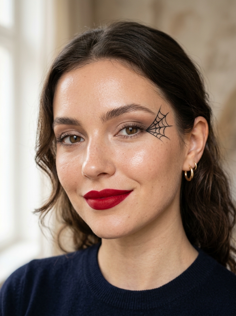 Spiderman Makeup mit roten Lippen als Spiderman Makeup Inspiration 2026